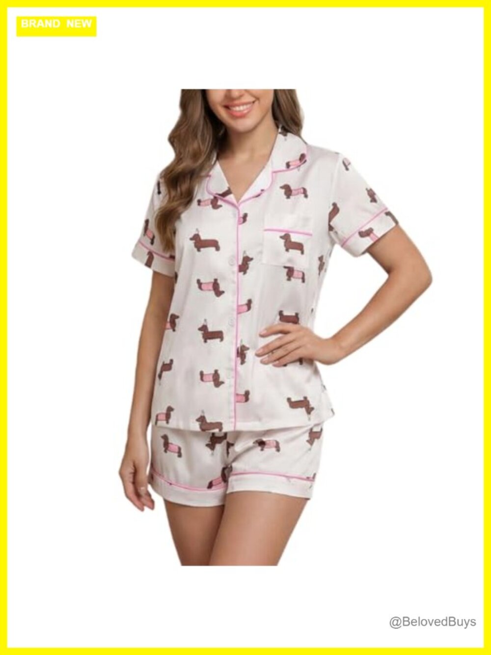Women's Shark Print Pajama Set Short Sleeve Button Down Top & Shorts Loungewear